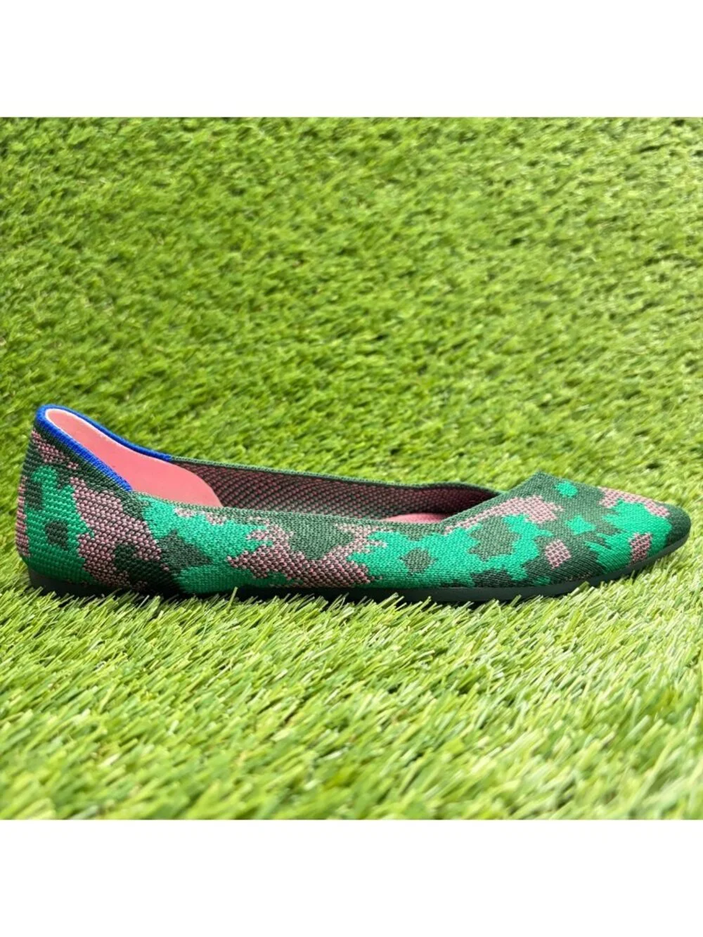 Rothy's The Point Womens Size 7.5 Green Casual Knit Slip On Ballet Flats Shoes